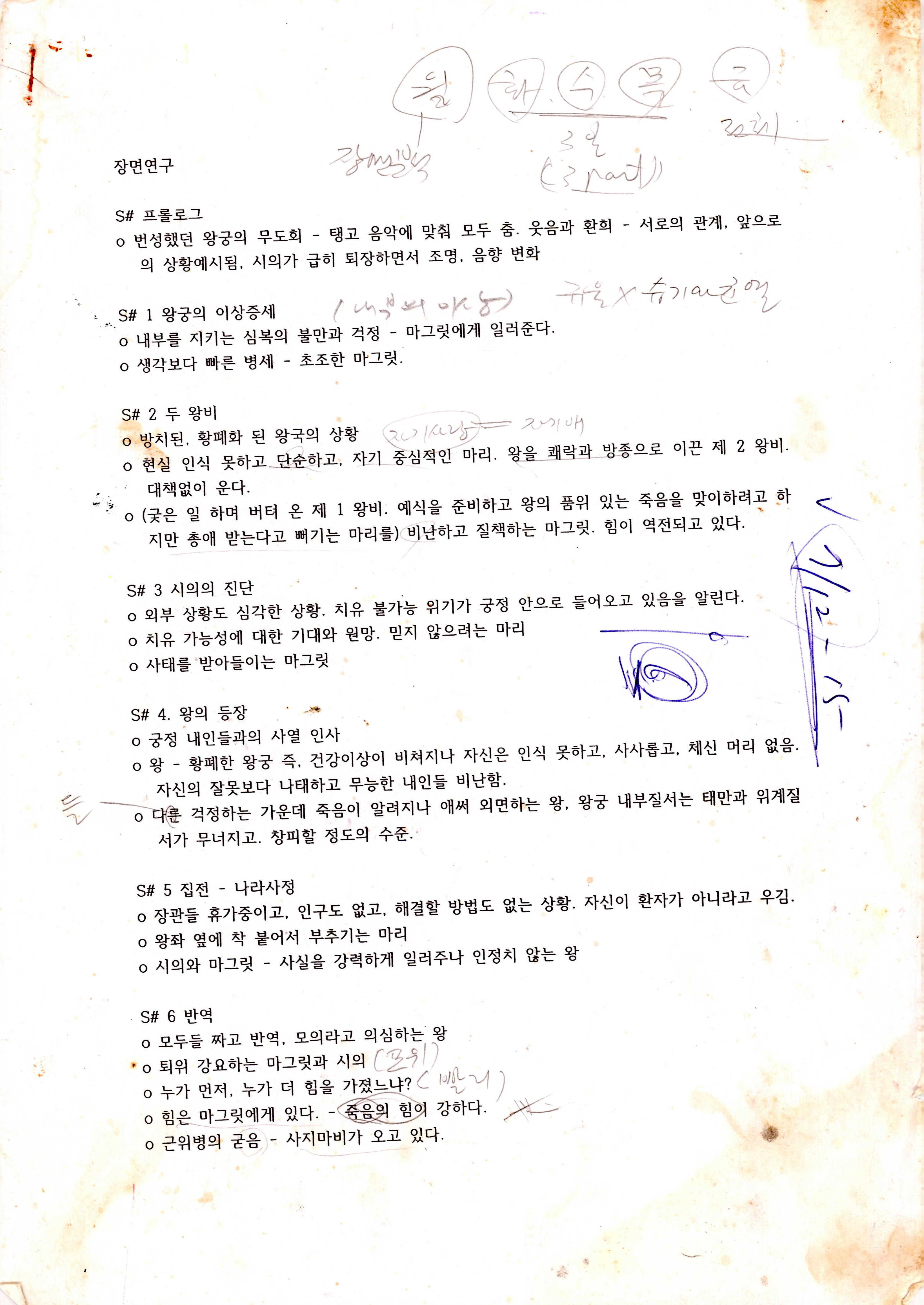 《왕은 죽어가다》장면연구글
