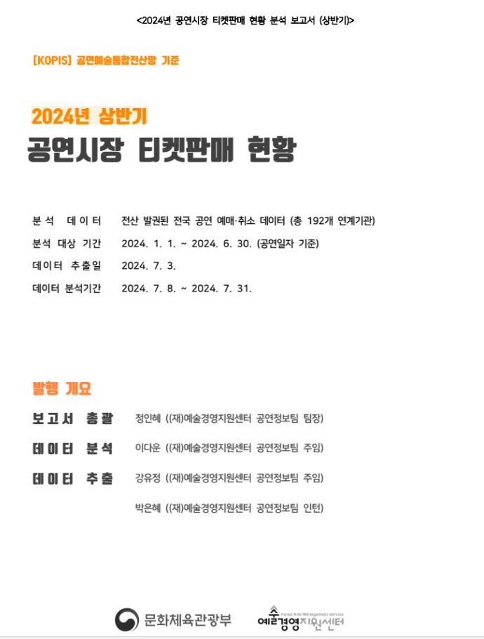 2024년 상반기 공연시장 티켓판매 현황 분석 보고서