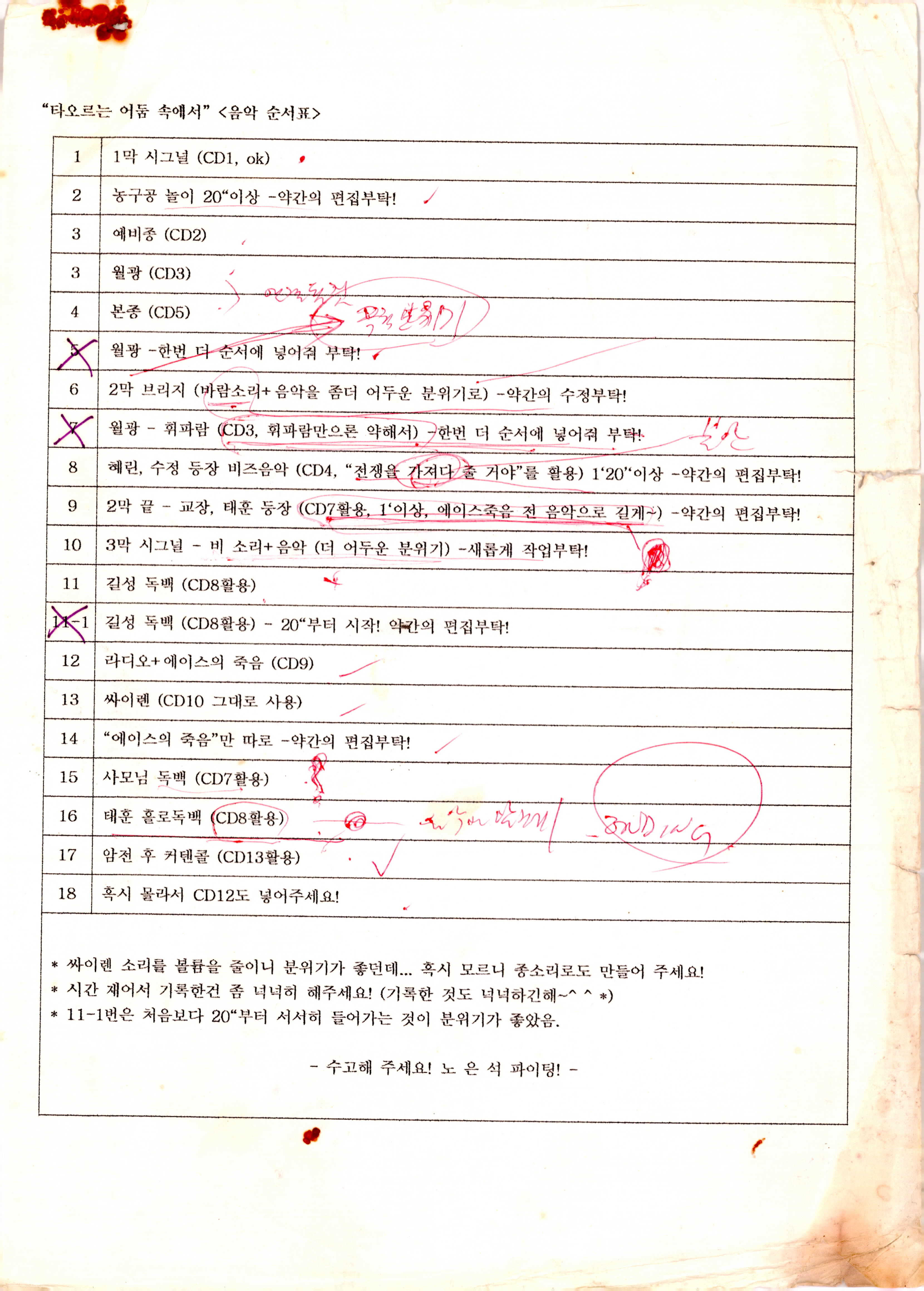 《타오르는 어둠 속에서 》음악순서표