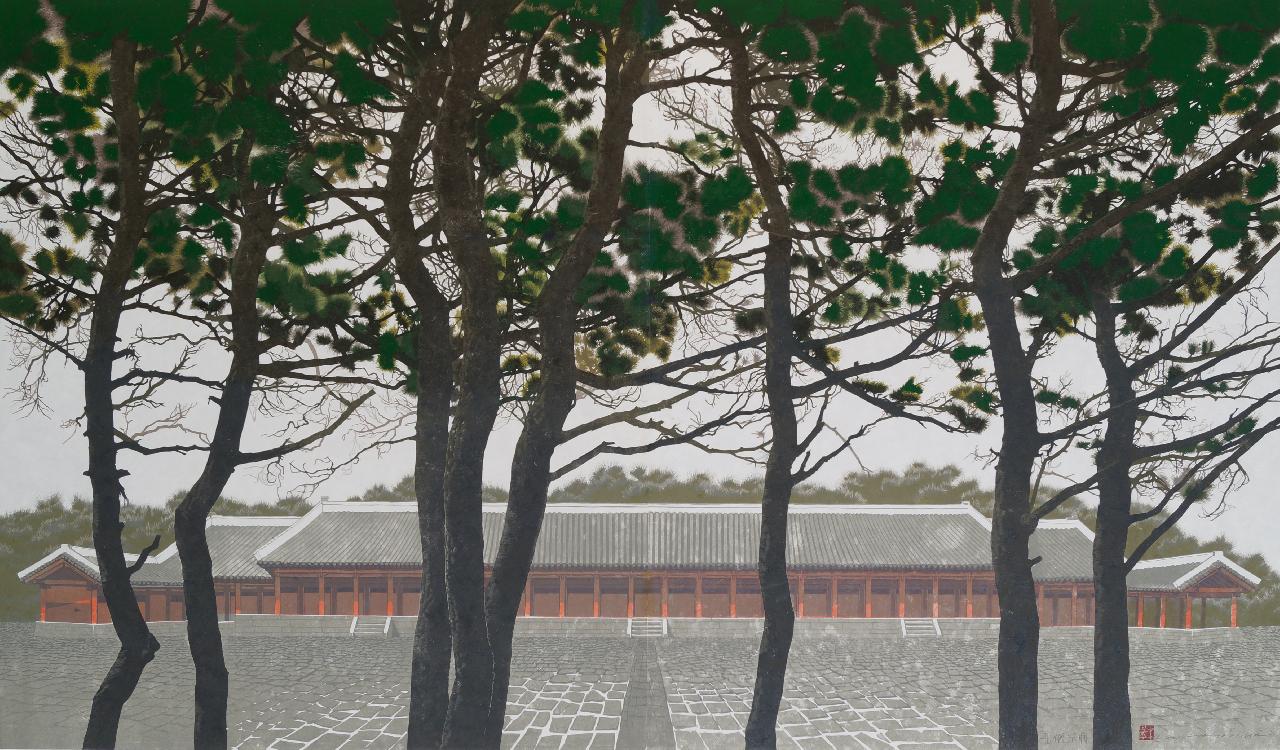 공덕종묘Kings shrine of the punna. 200×107cm. woodcut. 2019.